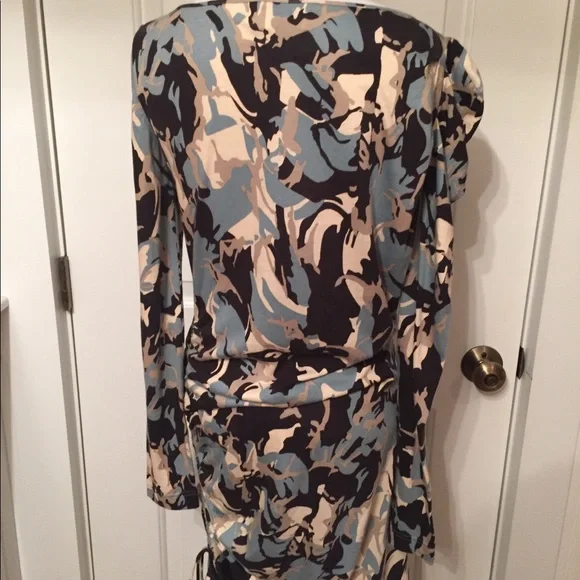 ALICE BY TEMPERLEY DRESS SHEATH BLUE CREAM ABSTRACT RUCHED Size 6